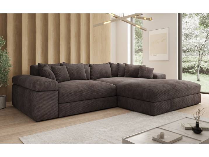 Designer Ecksofa Bernardo mit breiter Ottomane in Cord - Braun - Cord - Rechts - Luxusbetten24