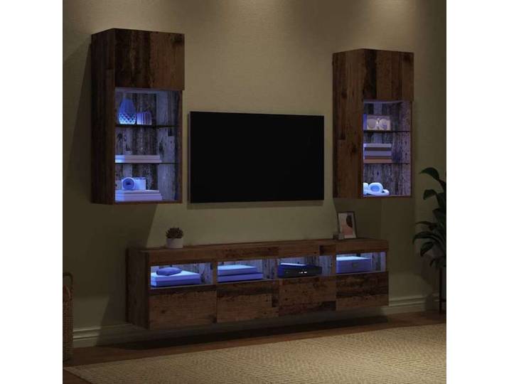 NEUF Armoires TV - Marron Unités murales TV avec LED - 5 pcs - pour maison - Bois Ancien 40 5x30x90 cm TT1526