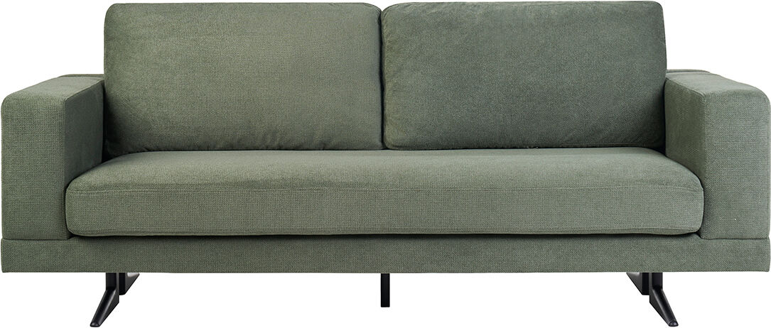 Miliboo Designersofa mit 3 Sitzplätzen aus khakigrünem Chenille-Stoff und schwarzem Metall LENNON