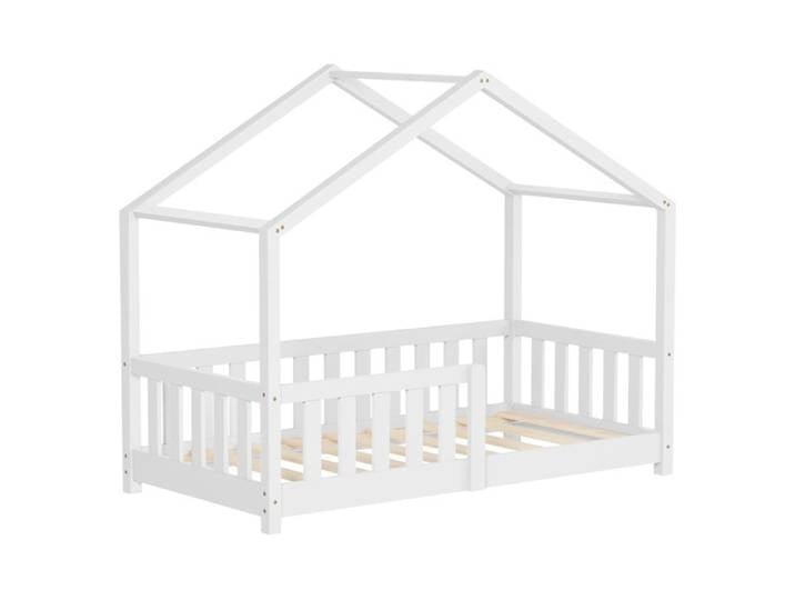 Lit cabane enfant ML-Design 70x140 cm blanc pin massif avec antichute sommier à lattes Montessori