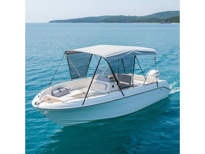 Bimini pour bateau à 4 arceaux, auvent solaire 243x137x231-244 cm, cadre en aluminium, toile en polyester 600D, parois latérales en