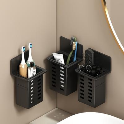 Friendly Fresh Finds Functional Wall Mounted Toothbrush And Toothpaste Storage Rack For Bathroom black