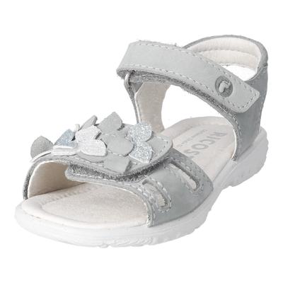 Sandale RICOSTA "Mirella", Mädchen, Gr. 30, Textil, grau kombiniert, Nubukleder, geblümt, Schuhe Sandale, Klettschuh mit Verzierung, Größenschablone zum Download