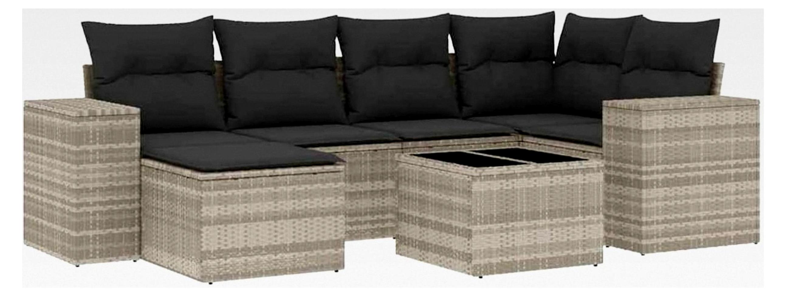 Garten-Sofagarnitur Hellgrau PE-Rattan Ecksofa & Mittelsofa - Modular, bequem, UV-beständig - Für Terrasse und Innenhof