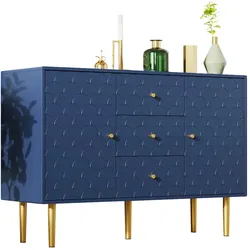 STILVORA Kommode Sideboard Marineblau 120x40x83  mit 2 Türen 3 Schubladen höhenverstellbarem Einlegeboden Fischschuppenfront Metallbeinen und Kippschutz