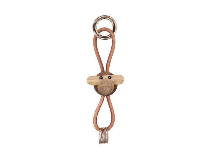 Kay Bojesen - Affe Schlüsselanhänger, Teak geölt / Limba geölt / gold / Leder natur