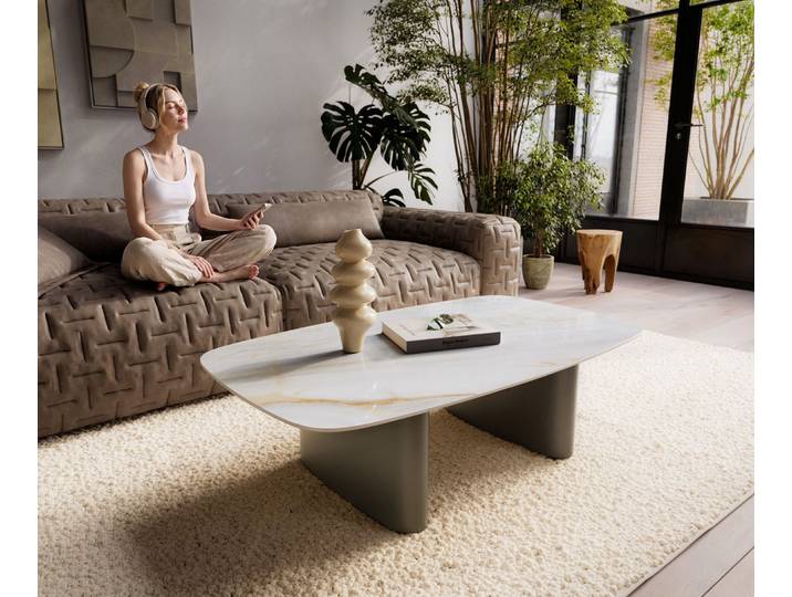 Couchtisch Edge Boot 120x70 cm Keramik Onyx Pearl Ovada Effektfinish Titan, Couchtische
