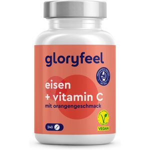 gloryfeel Eisen 240 Tabletten, Eisenbisglycinat + Vitamin C, täglich 1 Tablette = 20 mg