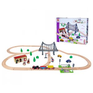 Eichhorn 100006204 Bahn, Bahnset mit Brücke, aus Holz, 55 Teile