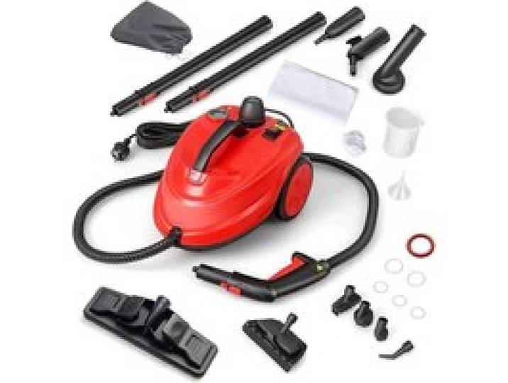 GOPLUS Nettoyeur Vapeur 2000W avec Réservoir 1 8L 13 Accessoires Pression 5 Bar Balai Vapeur pour Tapis Fenêtre Verre Rideau Rouge