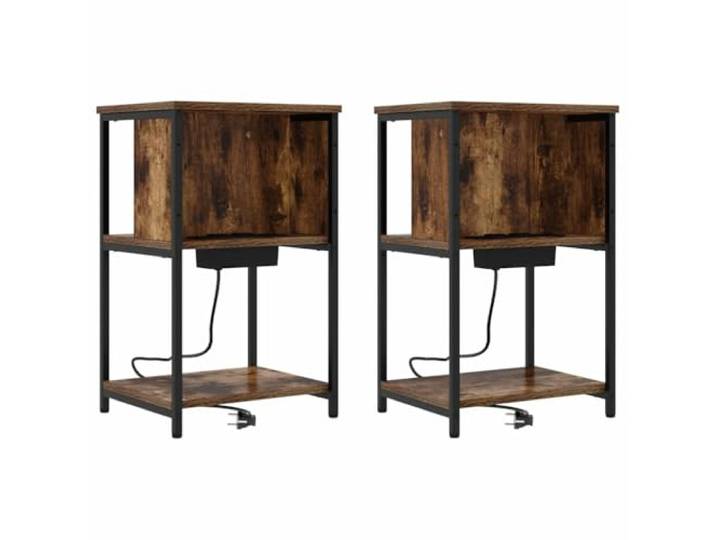 Coespram Nachttisch 2er Set Beistelltisch mit Ladestation 38x31x61cm Praktischer Beistellschrank fuer das Schlafzimmer, inklusive Stromanschluss fuer mobile Endgeraete und offener Ablagefaecher.