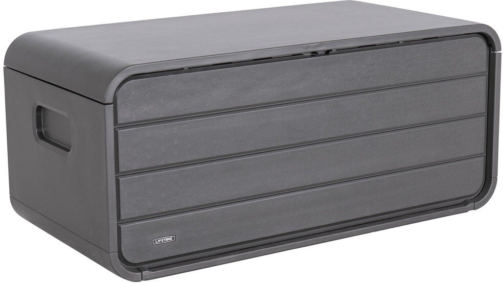 Lifetime 28.3" W 136 Gallons Water Resistant Polyethylene Plastic Lockable Modern Outdoor Deck Box Gray 64.5cm H X 147.1cm W X 72cm D