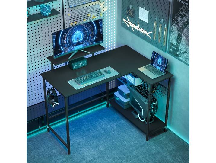 HOMCOM Bureau Gaming d'Angle Réversible Noir 114,5x82x91,5cm