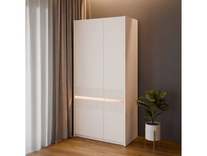 Beleuchteter Garderobenschrank 95 x 198 x 52cm Braun/Beige