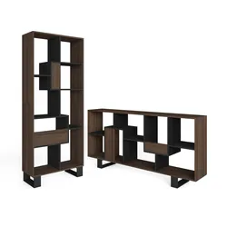 SKRAUT HOME Bücherregal Bibliothek, 67x31x174cm, Industriedesign, Dunkler Eiche und Schwarz _609_21