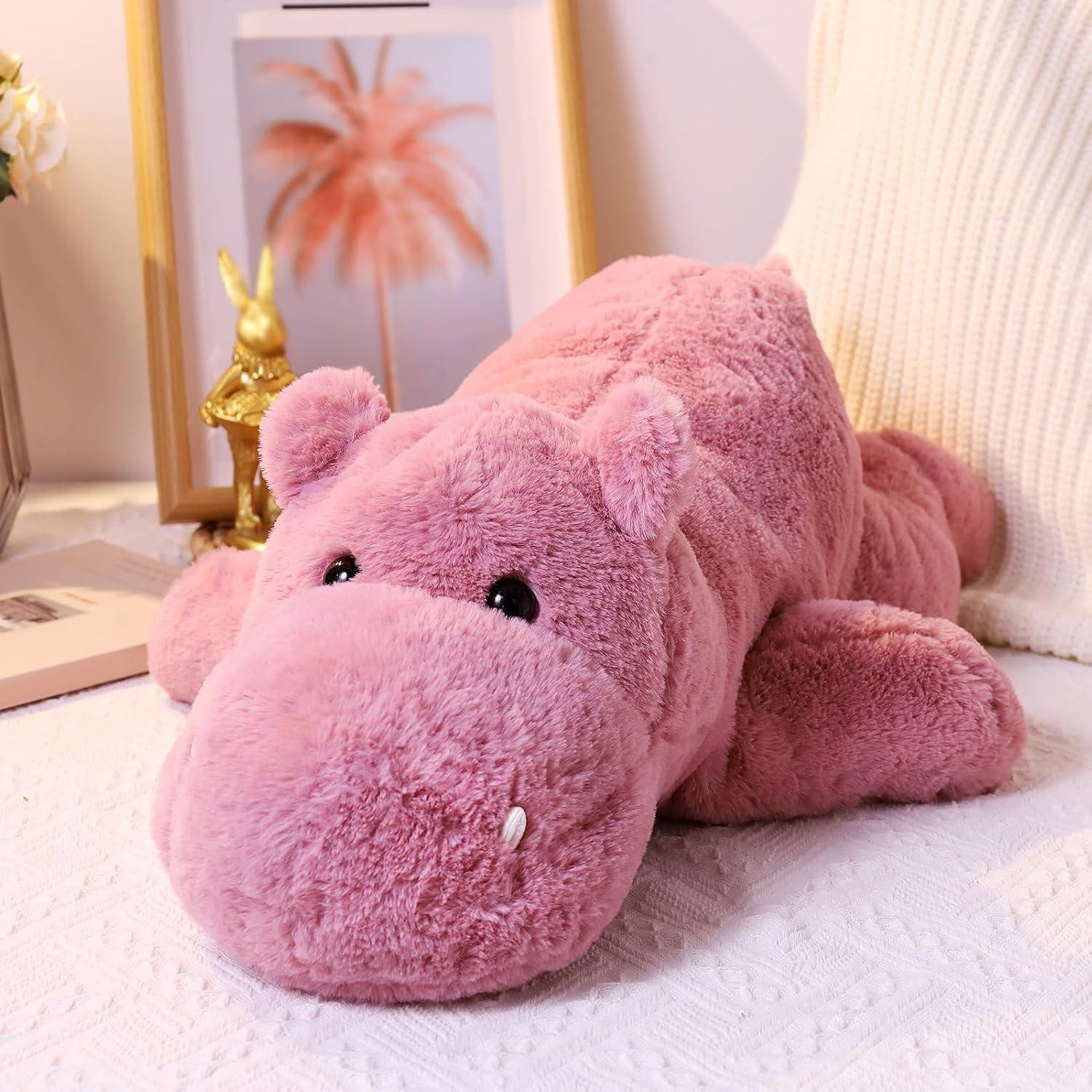 Gewogen knuffel nijlpaard roze 55 cm 2 kg voor kinderen en volwassenen
