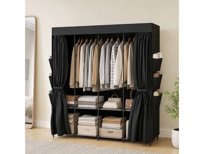 HOMCOM Armoire Tissu Portable 5 Tringles 170x45x167cm Noir