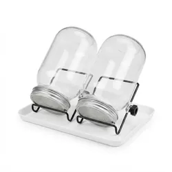 Relaxdays Sprossenglas 2er Set, Ständer & Abtropfschale, Keimglas für Sprossen, 850 ml, zur Sprossenanzucht, klar/weiß