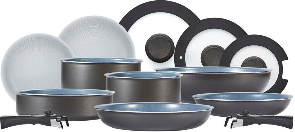 Tower Freedom T800200 13 Piece Cookware Set with Ceramic Coating, Stackable Design and Detachable Handles, Graphite, Aluminium Clear;Grey 13