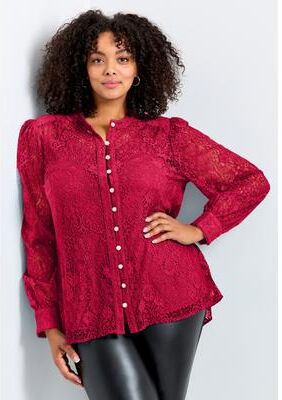 Plus Size Women's Jade Lace Shirt by Avenue in Vibrant Red (Size 14)
