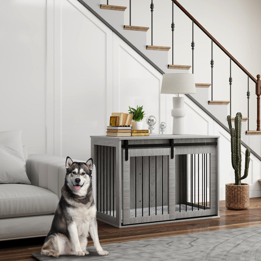 PawHut Dog Crate Furniture with Removable Cushion for Large Dogs - Grey Gray Large (50-95lbs)