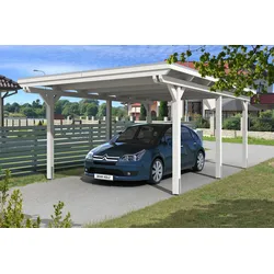 Carport Emsland 404x604cm, weiß, 20mm Dachschalung mit EPDM Folie Holzcarport