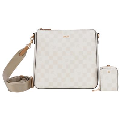 Umhängetasche JOOP "cortina piazza jasmina shoulderbag mvz", Damen, Gr. B/H/T: 27cm x 25cm x 6cm, beige (birch, natur), Lederimitat, Taschen Umhängetasche, mit kleiner Münztasche
