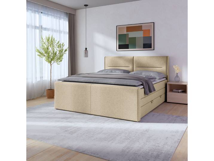 Boxspringbett Biadera mit Bettkasten 180 x 200cm Webstoff Pria Beige H3