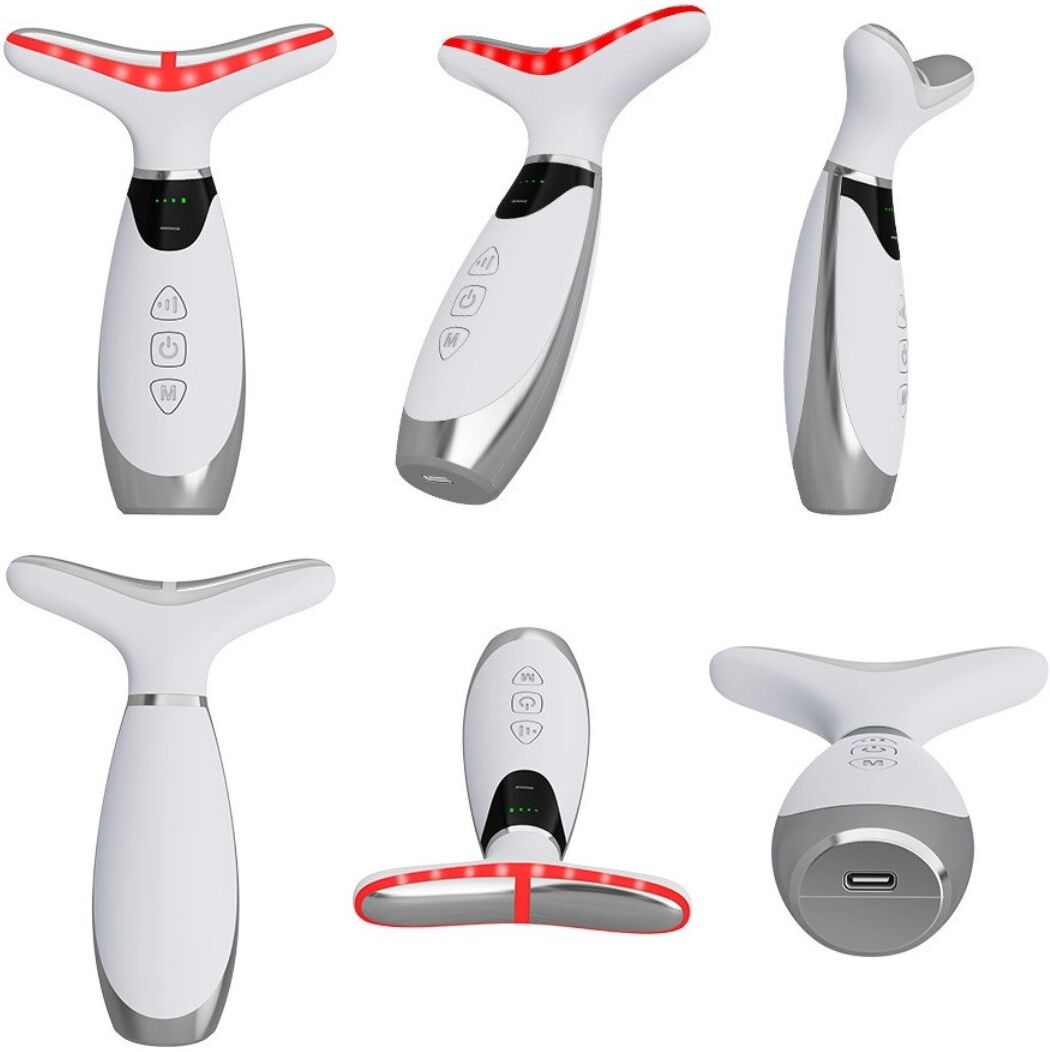 INF Y-förmiges Gesicht- und Hals-Beauty-Gerät mit EMS, 7-farbiger LED, Wärme und Vibrationsmassage Weiß
