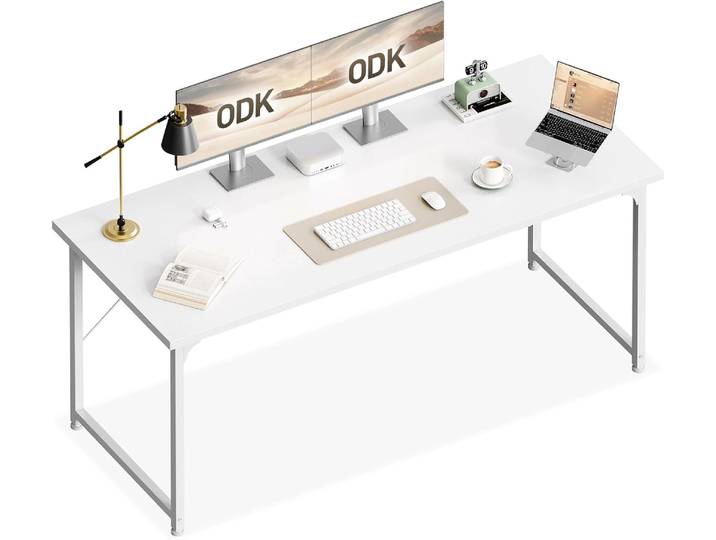 Bureau Coleshome, 160x55 cm, bureau d'ordinateur blanc, table de travail et poste de travail, table d'étude, table de bureau pour l'étude, le bureau, la chambre à coucher