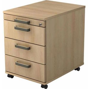 Hammerbacher Rollcontainer Solid AC30, aus Holz, eiche, mit 3 Schubladen & Utensilienauszug, abschließbar