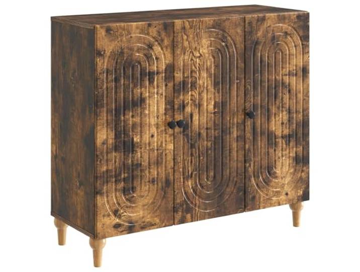 KPOTUERTU Sideboard Räuchereiche 89 x 34,5 x 80 cm Holzwerkstoff Minimalistisches Design, 90°-Pendeltüren, praktische Regale, Holzwerkstoff, leicht zu reinigen