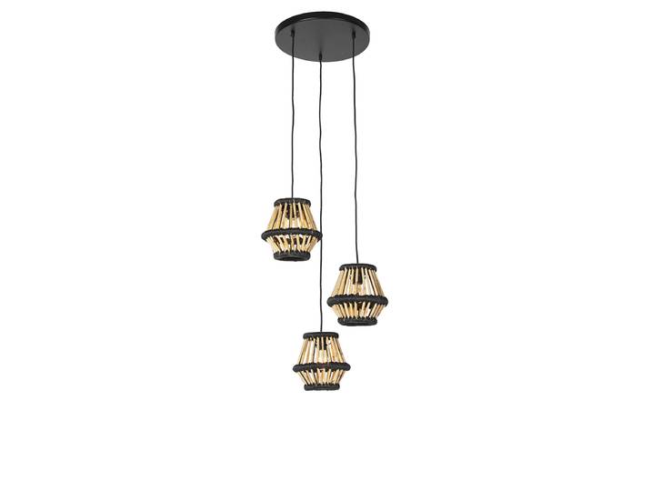 Suspension orientale en bambou avec abat-jour rond noir 3