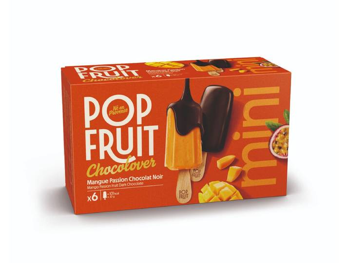 POP FRUIT Lot de 6 bâtonnets sorbets saveur mangue passion chocolat noir - 282 g