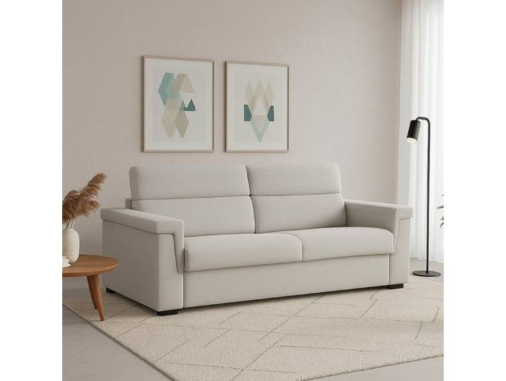 Sofa 3 Places Fixe Cantu Dmora en Tissu Gris Clair 225x95 cm