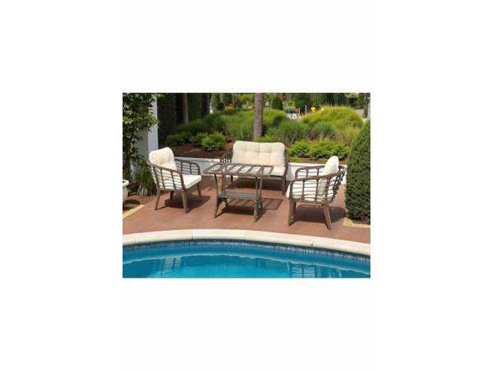 Hanah Home Stylish Garden Lounge Set, 100% Aluminium, Easy Clean Fabric, 2-Seat Sofa & 2 Wing Chairs, Coffee Table Brown & Cream Perfect for Outdoor Relaxation