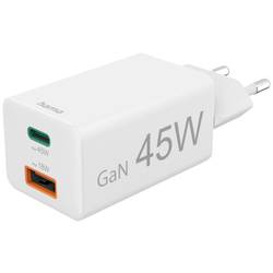 hama 00201993 Schnellladegerät, 1x USB-C, 1x USB-A, Mini-Ladegerät, PD, 45 W, Weiß