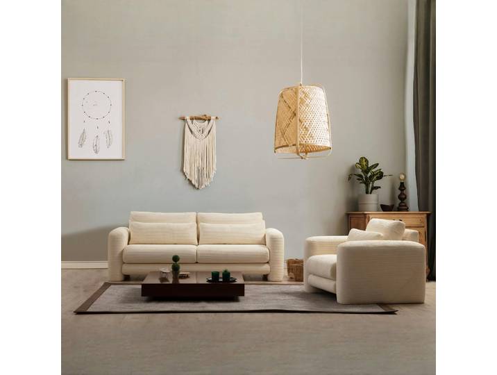 Canapé velours - lignes arrondies LUCCA - 3 places - beige