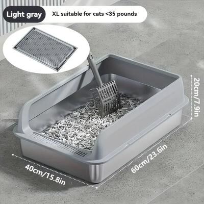 Uplift Essentials Extra Large Enclosed Stainless Steel Cat Litter Box light Grey Xl