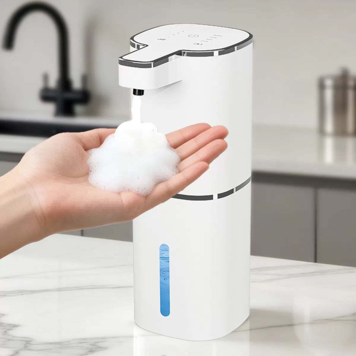 INF Berührungsloser Schaumseifenspender — 400ml USB wiederaufladbar automatischer Schaumspender mit 0.3s Infrarotsensor,