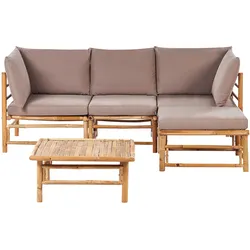 LOUNGE SET 4-Sitzer Bambusholz hellbraun 3-teilig Auflagen taupe Cerreto