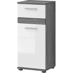 KOMMODE weiß Hochglanz, grau Rauchsilber 35 cm, Badschrank mit Schublade