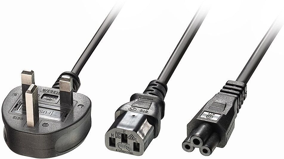 Lindy 2.5m UK 3 Pin Plug to IEC C13 and IEC C5 Splitter Extension Cable, Black