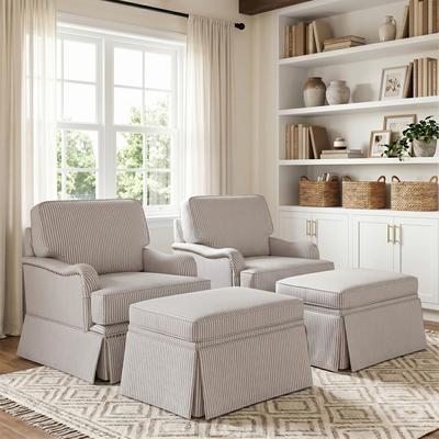 Uixe Set of 2 Chenille Swivel Accent Chairs with 2 Storage Ottomans, Nailhead Trim