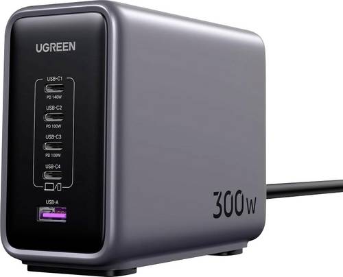 UGREEN Nexode Netzteil / Stromversorgung 300 W USB 3.0 Buchse A, USB-C Buchse, USB-C Buchse, USB-C Buchse, USB-C Buchse USB PD Schwarz, Grau