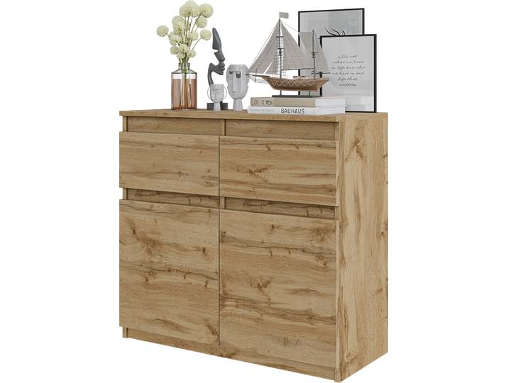 FURNICA - NOAH - Commode / Sideboard avec 2 tiroirs et 2 portes - Chêne Wotan H75cm L80cm P35cm