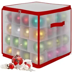 Relaxdays Weihnachtskugel Aufbewahrungsbox Rot,Transparent