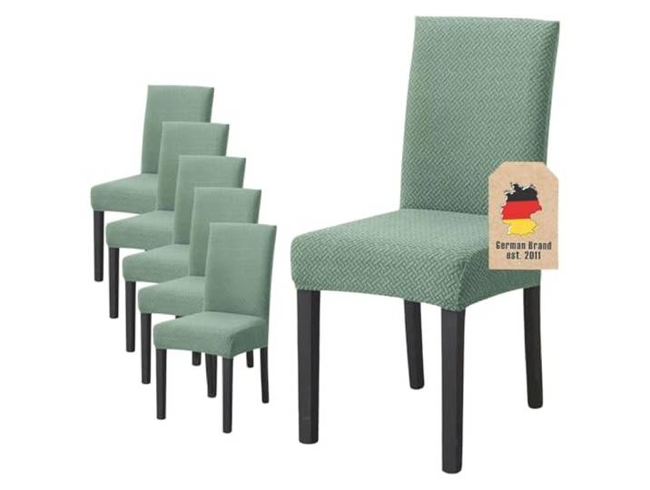 INTIRILIFE 6X Elastischer Stuhlhusse Stuhlüberzug in Gemustert HELL GRÜN mit 38-45 cm Sitzfläche und 45-65 cm Lehnenhöhe - Für Partys Hochzeiten Hotels oder Zuhause im Esszimmer