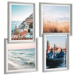 BILDER SET 4er Set - 50x50 cm & 40x60 cm Silberner Rahmen - Meerblick von Venedig