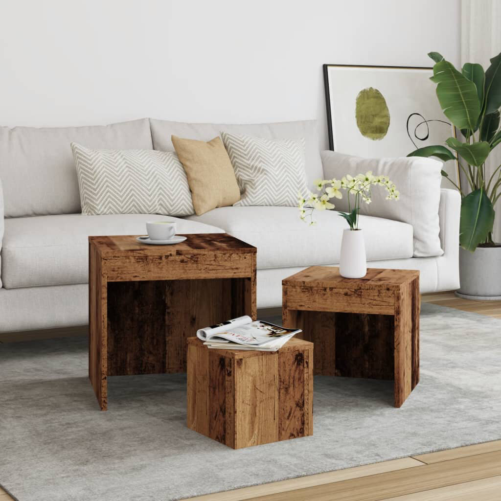 17 Stories Gnesis Nesting Tables 3 pcs Engineered Wood Old Wood/Old Wood